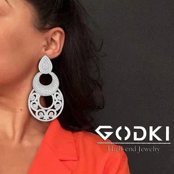 

GODKI Luxury BIG African Dangle Earrings For Women Wedding Cubic Zirconia Crystal DUBAI Bridal Earrings Party Jewelry 2020