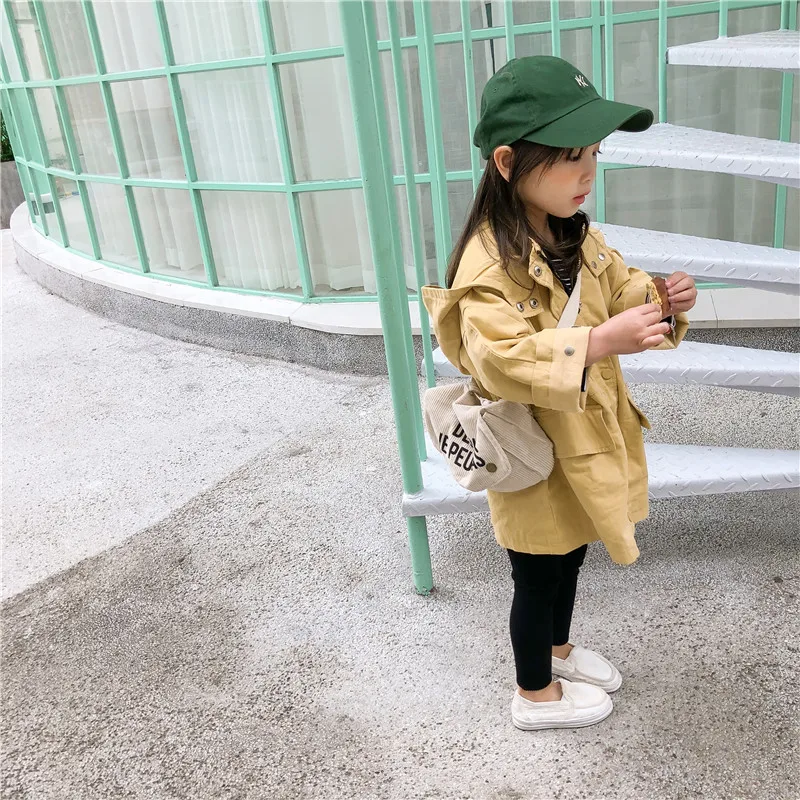 

2019 Spring New Style Childrenswear South Korea Solid Color Casual Trench Coat Baby Drawstring Waist Coat