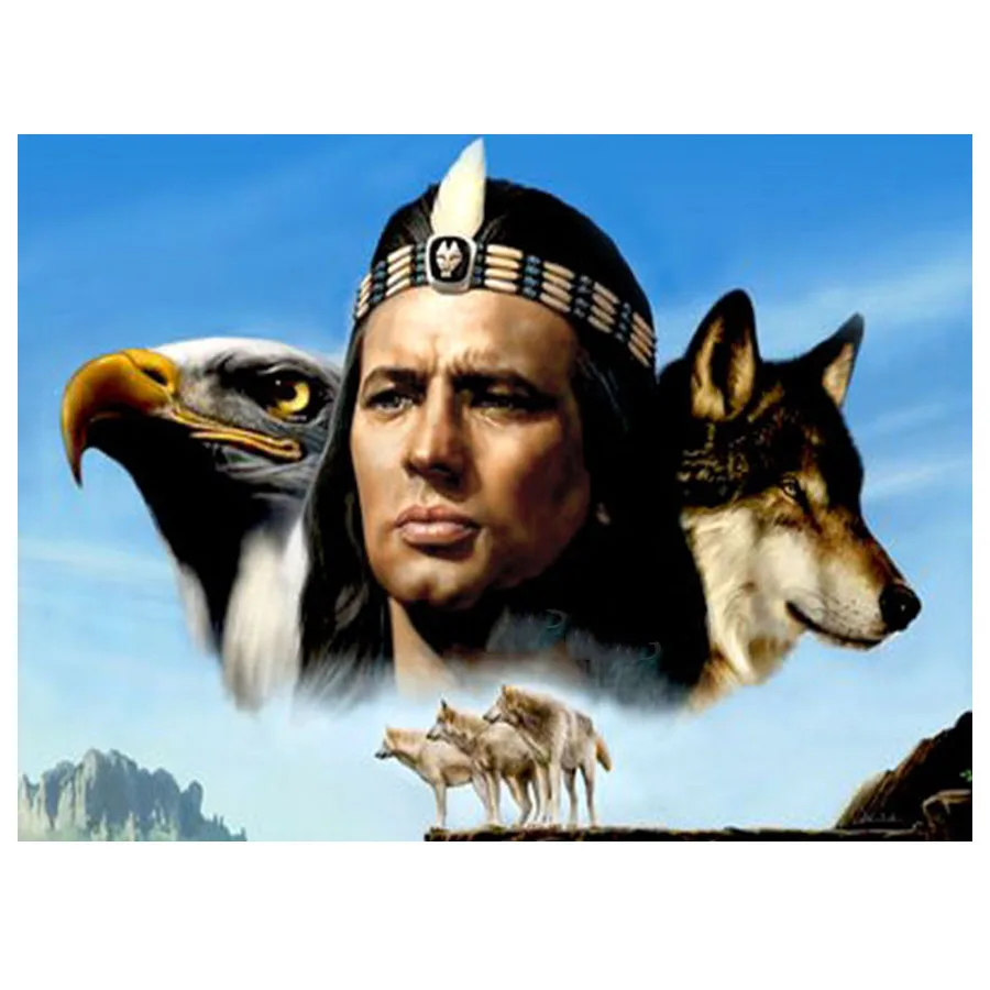 ull Square round drill 5d Diamond Painting indian man and wolf Diamond Embroidery Rhinestone Picture Diamond Mosaic Needlework