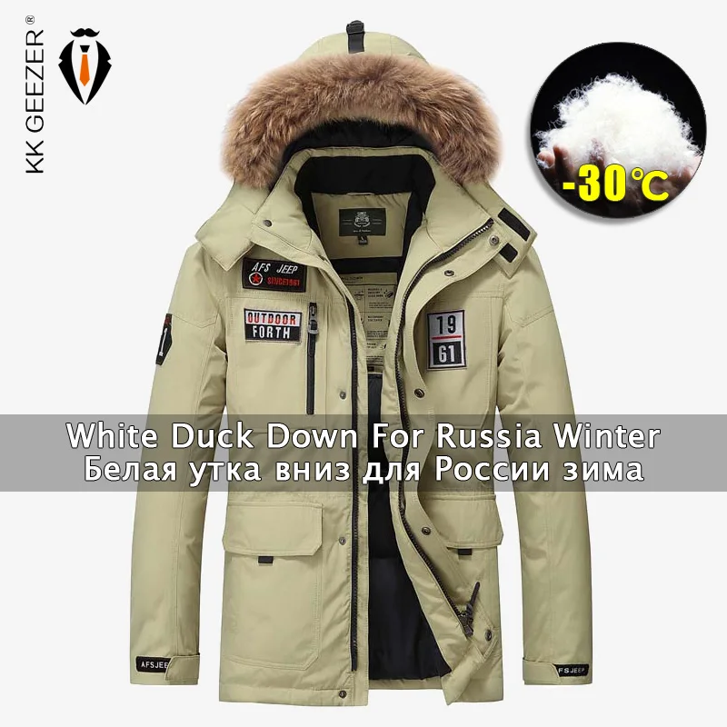 

Winter Jacket Down Men Military 80% Duck Warm Men Parkas Thick Padded Waterproof Casual Loose Fur Hood Windproof Coat Plus Size