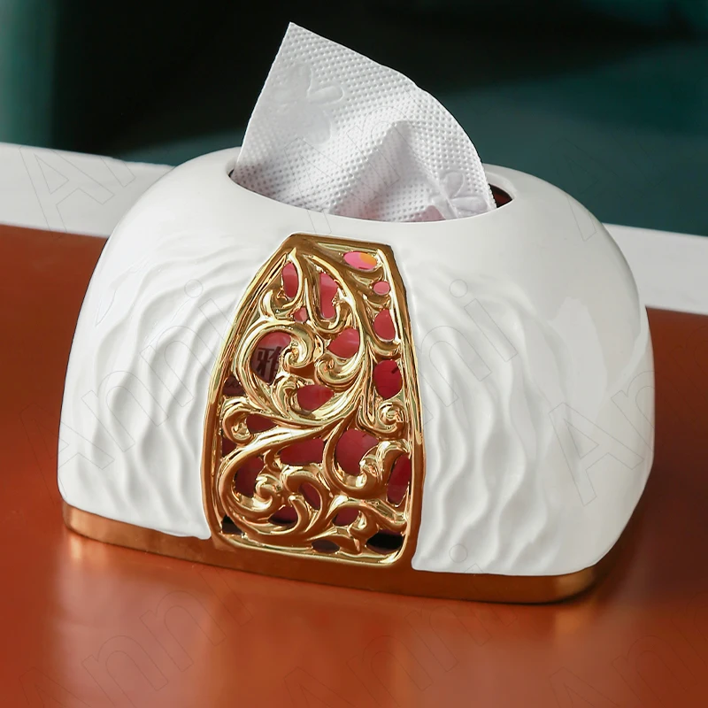 

Creativity Ceramic Tissue Box Overglaze Relief Flowers Decor Desktop Paper Boxes European Western Restaurant Napkin Organizer