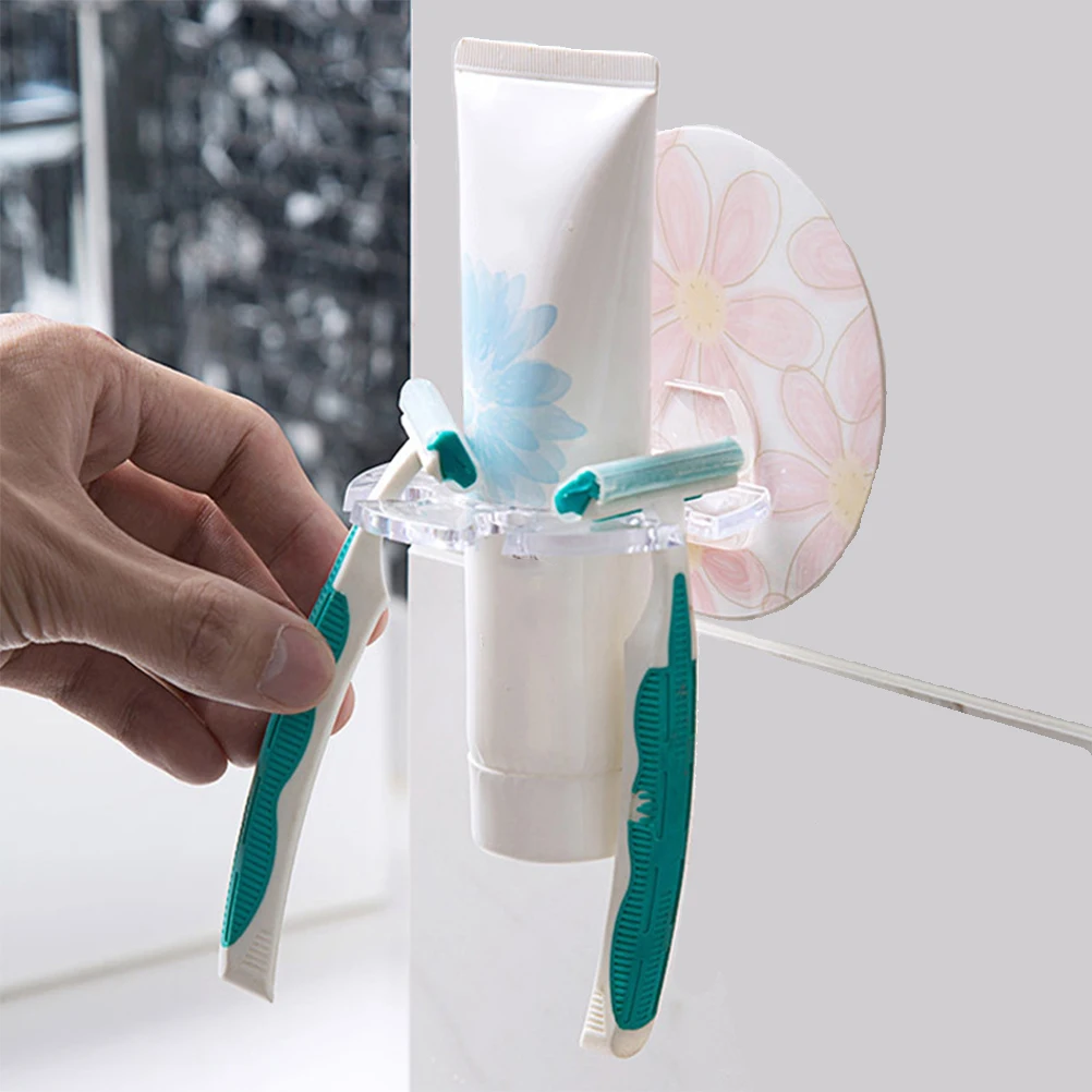 Plastic Toothbrush Holder Toothpaste Storage Rack Shaver Tooth Brush Dispenser Bathroom Organizer Wall Hanging Storage Rack