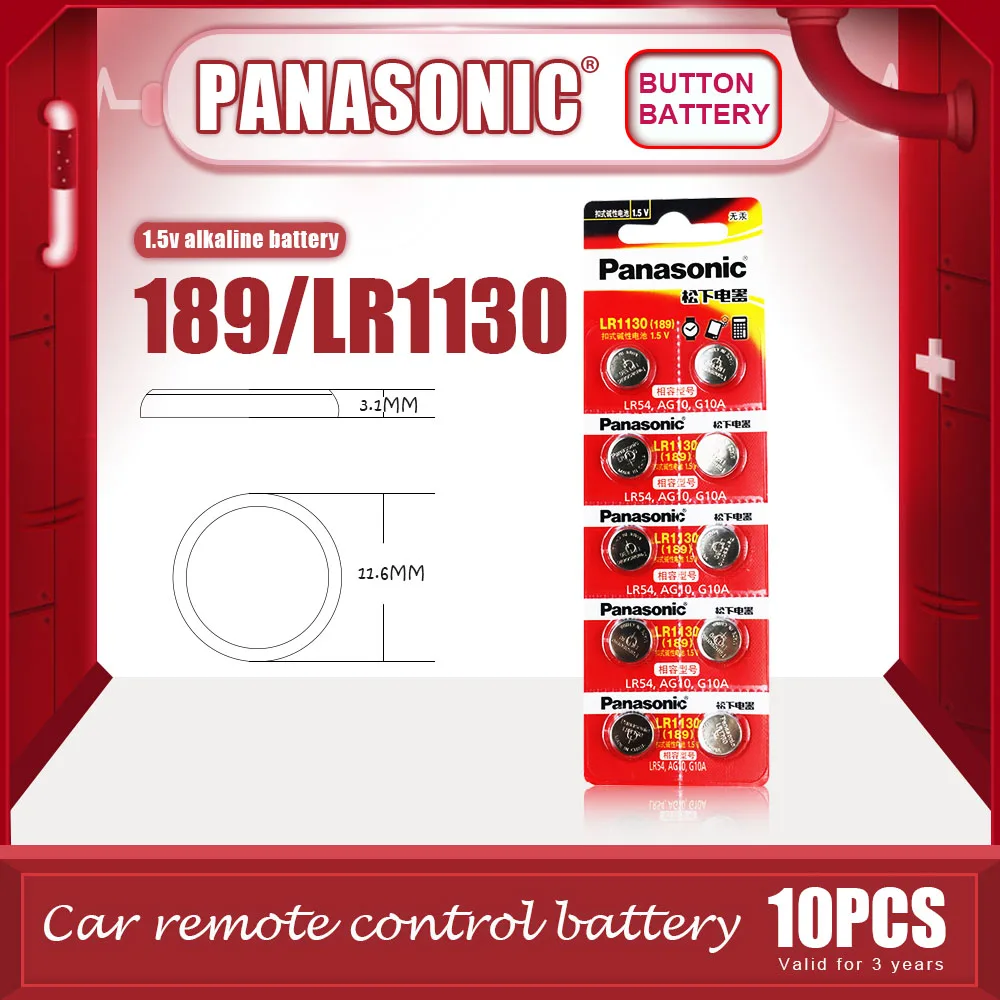 10 шт./лот оригинальные щелочные аккумуляторы PANASONIC LR1130 189 1 5 В AG10 LR54 SR1130W Кнопочная