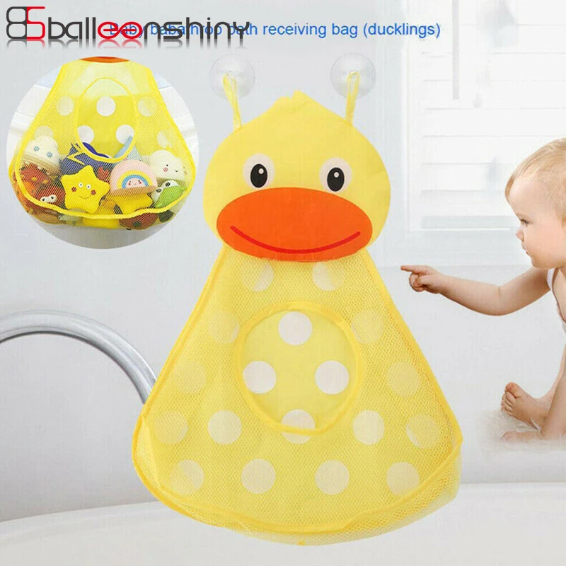 

BalleenShiny Cartoon Duck Frog Mesh Pocket Wall Suction Kids Toy Neaten Storage Bags Organizer Bathroom Toiletries Pouch Supply