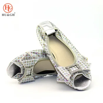 

Open Toe Flats With A bow-knot Designs African Women Comfortable Shoes WIthout Bag Set Foldable Lady Ballet Flat Large Size Shoe