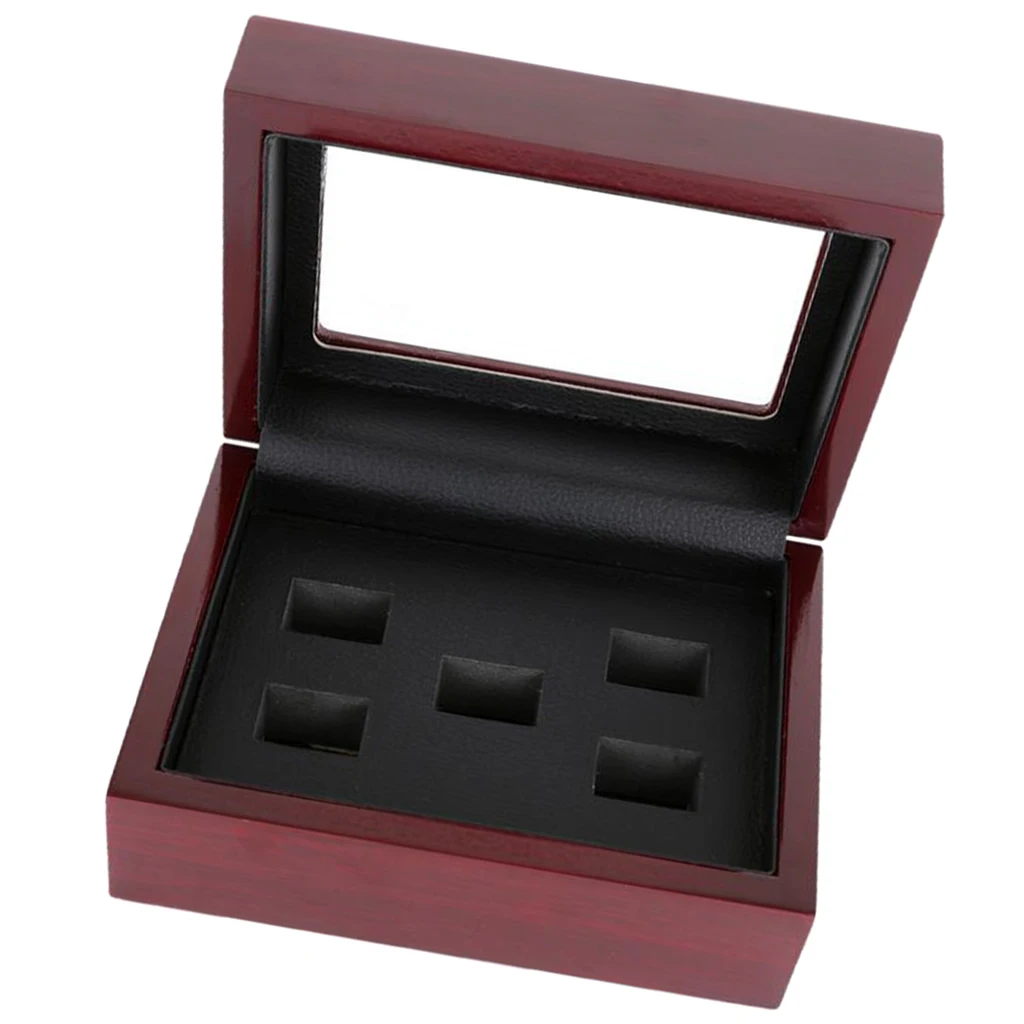 Glass Lid Wooden Championship Big Ring Display Luxury Jewelry Box 2-6 Hole
