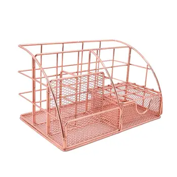 

Iron Art Office Table Storage Box Desktop Storage Csae Cosmetic Document Stationary Holder for Bedroom Study Room Living Room