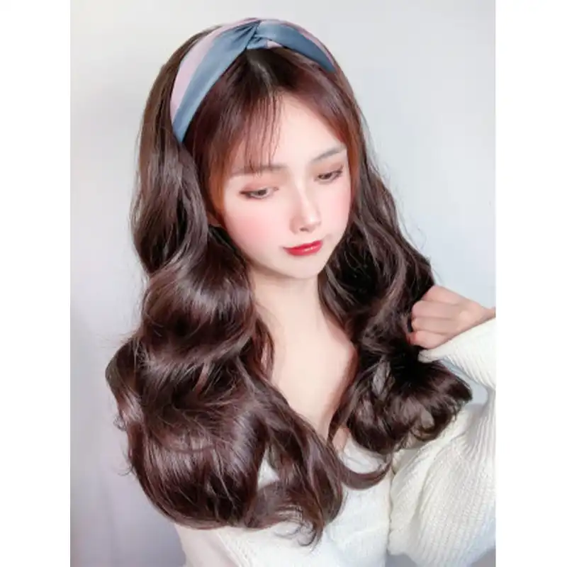 Allaosify合成ロングロリータハーフヘッドバンドかつらヘアバンドふわふわヘアエクステンションストレート のための女性 Aliexpress