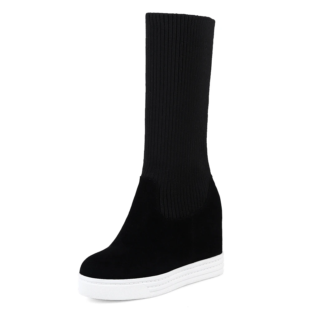 

Winter Hot Sale 34-44 Height Increasing Ankle Boots Women 2019 Platform Stretch Booties Ladies High Heels Shoes Woman