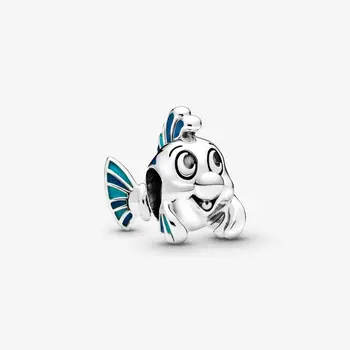 

100% Real 925 Sterling Silver The Little Mermaid Flounder Charm Metal Beads Fits Bracelet Women DIY Jewelry Making bijoux femme