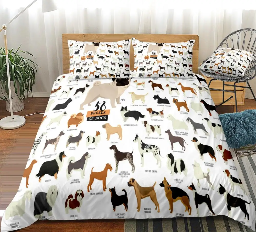 Dogs Duvet Cover Set Different Breeds Of Dogs Bedding Animal Quilt