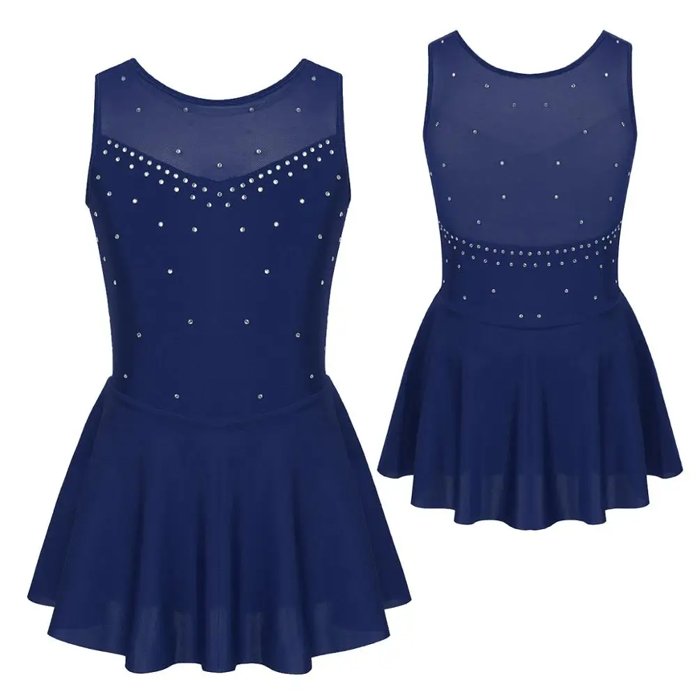 Navy Blue TiaoBug; танцевальная одежда для девочек; платье без рукавов к требованиям заказчика; сверкающие стразы с фатиновой юбкой белое платье «Лебединое озеро» гимнастики трико для балета костюм - Цвет: Navy Blue