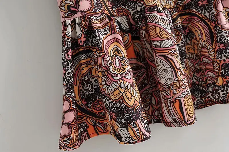 QZ906 женское Ретро дизайн этнический цветочный принт оборки низ платье винтажное осеннее мини Vestidos