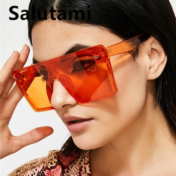 

Candy Color One Piece Oversized Sunglasses For Women Chic Clear Blue Orange Frame Flat Sun Glsses Men Vintage Big Shades Goggle