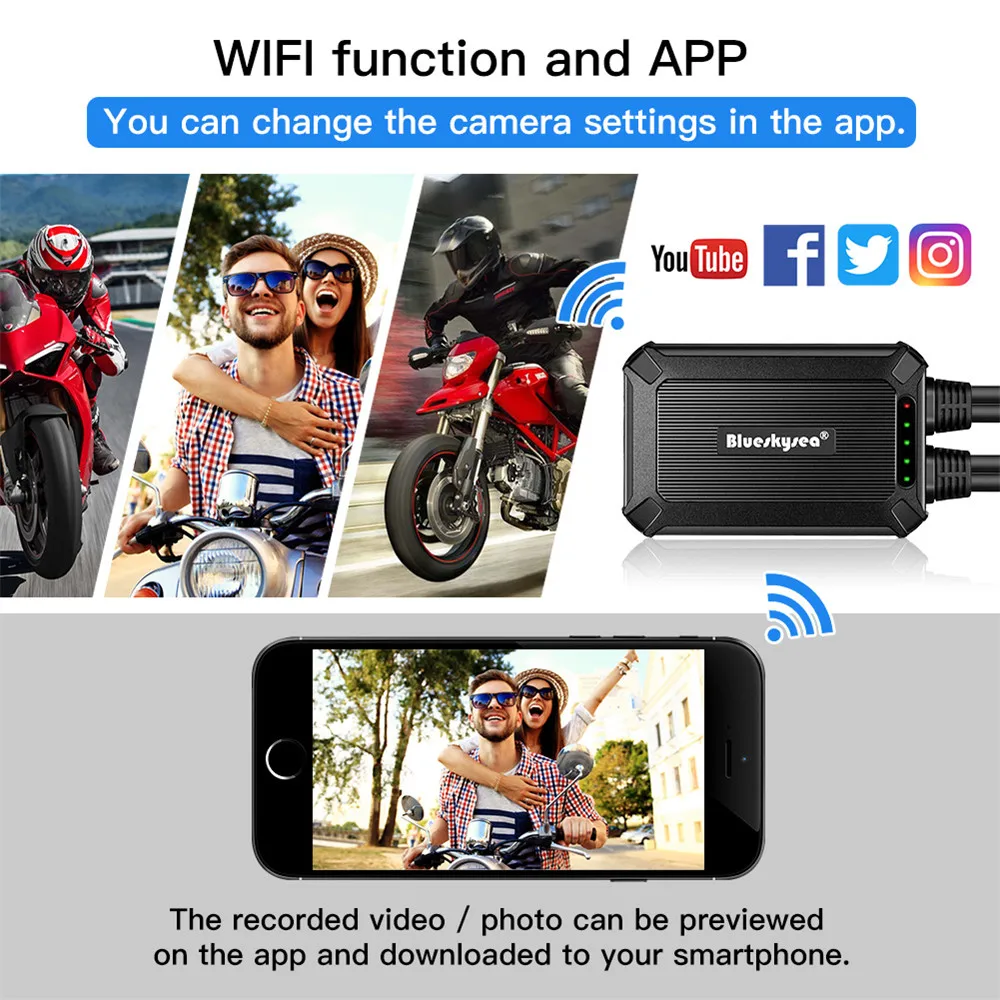 Blueskysea B1M Moto rcycle видеорегистратор FHD 1080P двойной DVR WiFi GPS камера без экрана