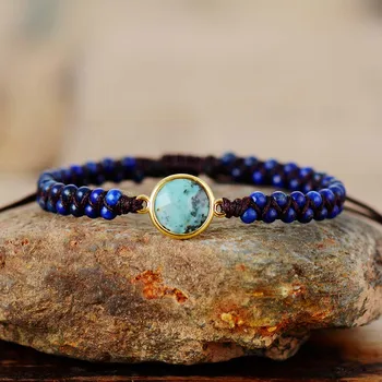 Natural Stone Charm Bracelets African Japser Lapis String Braided Bracelets Yoga Friendship Lover Bracelet Femme