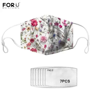 

FORUDESIGNS 7Pcs PM2.5 Filters Women Mask Real Dried Flower Pattern Adults Reusable Anti-dust Mask Windproof Anti Haze Smog Mask