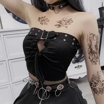 

2020 New black gothic tube Tops sexy women hollow chest crop Tank Tops Summer Harajuku vest