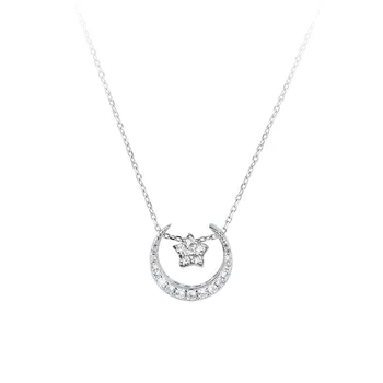 

Star and Moon Necklace Sterling Silver S925 Star Moon Pendant Female Five-pointed Star Diamond Clavicle Chain