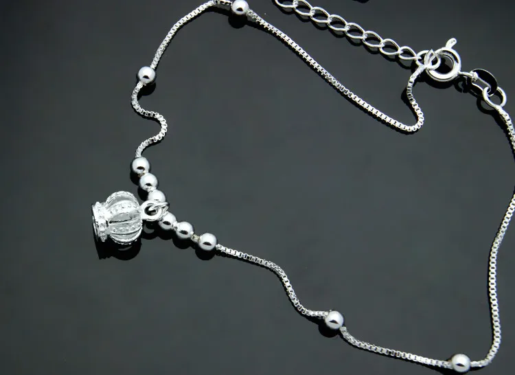 Мода 925 стерлингового серебра anklets Для женщин специальная корона кулон дизайн твердые серебряные цепи не аллергические женские серебряные ювелирные изделия