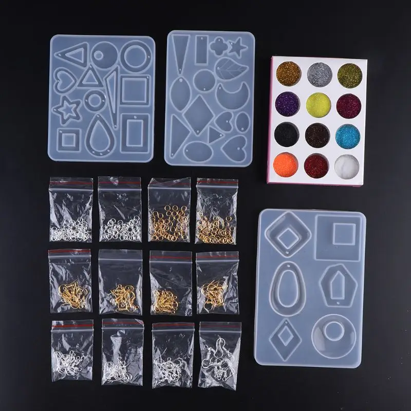 1 Set Fashion DIY Crystal Epoxy Mould Traditional Necklace Pendant Earrings Jewelry Making Silicone Mold Material | Украшения и