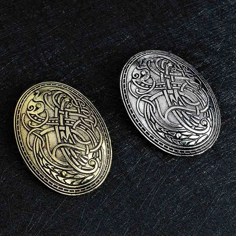 Fashion Vintage Antique Silver Bronze Viking Brooch Pin Wolf Graphic Pattern Norse Amulet Badge Brooches