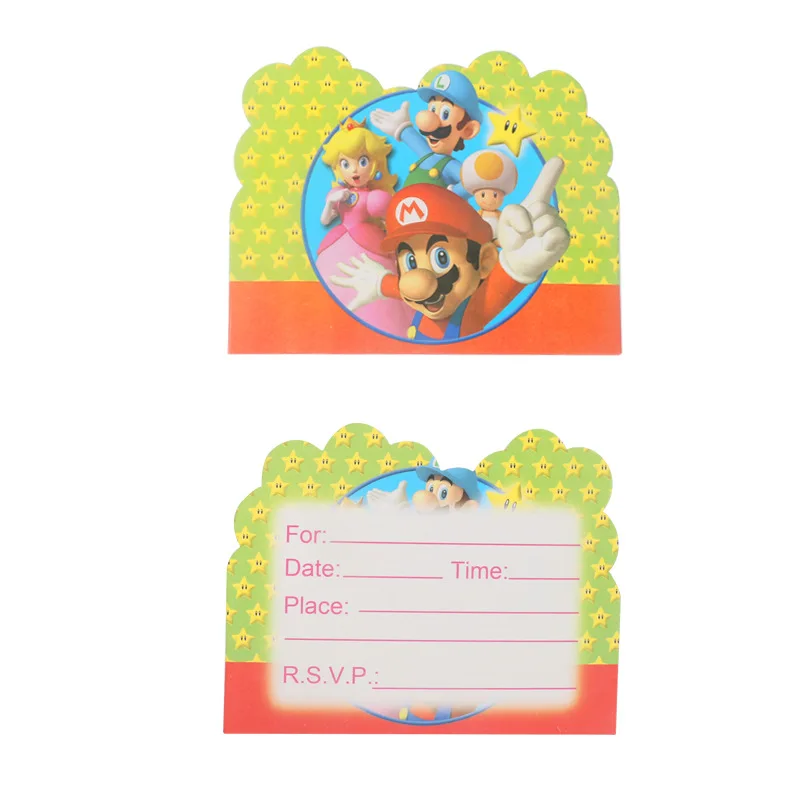 

10PCS Happy Baby Shower Super Mario Theme Invitation Cards Birthday Boys Kids Favors Decoration Party Events Supplies 14*11 CM