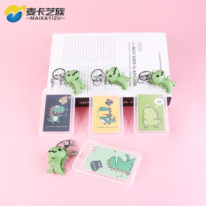 

2019 Fashion New Style Transparent Card Holder IC Certificate Holder Keychain Dinosaur Hanging Decoration Students Access Contro