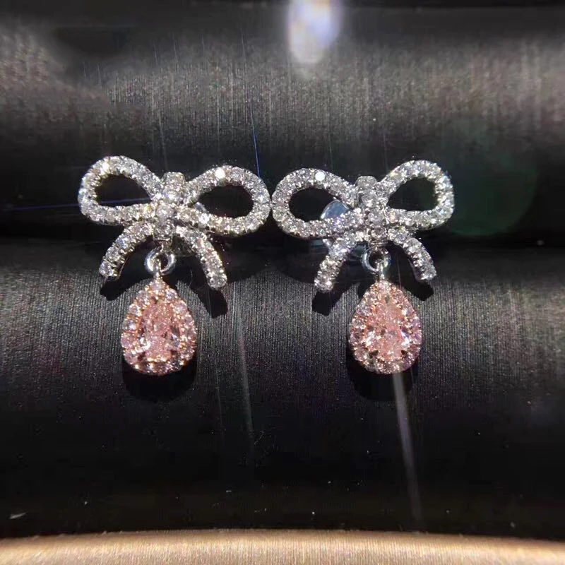 Zhouyang Luxury Drop Earrings For Women Girly Bow Waterdrop Pink Zirconia Silver Color Wedding Fashion Jewelry Wholesale Kae138 Drop Earrings Aliexpress