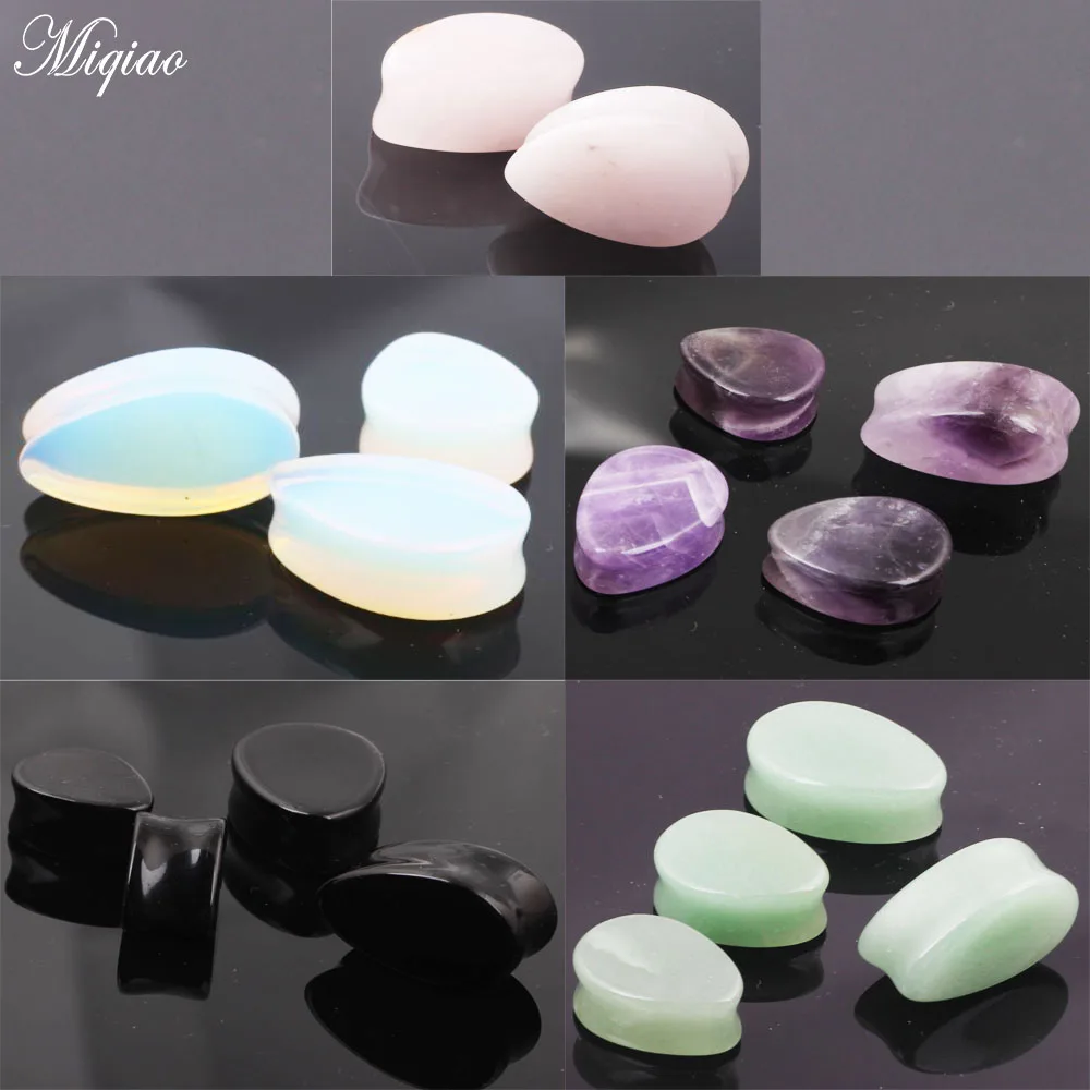 

Miqiao 2pcs Stone Teardrop Ear Plugs Gauges Flesh Tunnel Ear Expanders Stretcher Plug Ear Body Piercings Ring