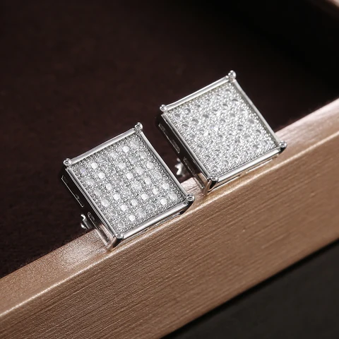 Simple Stylish Square Shape Women Stud Earrings Micro Paved CZ Stone Versatile Earring Full Bling Iced Out Trendy Jewelry
