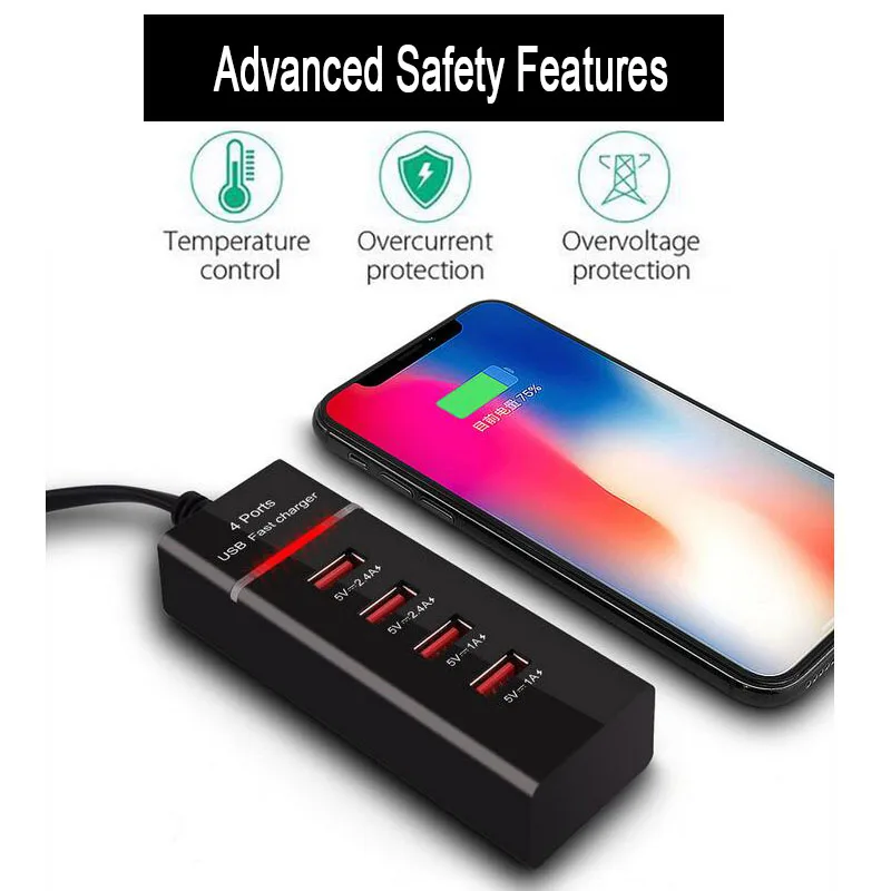 Умная цифровая зарядка, удлинитель, 4USB, быстрое зарядное устройство, порты, универсальный мультиприз, USB адаптер питания, розетка, ЕС, США, вилка