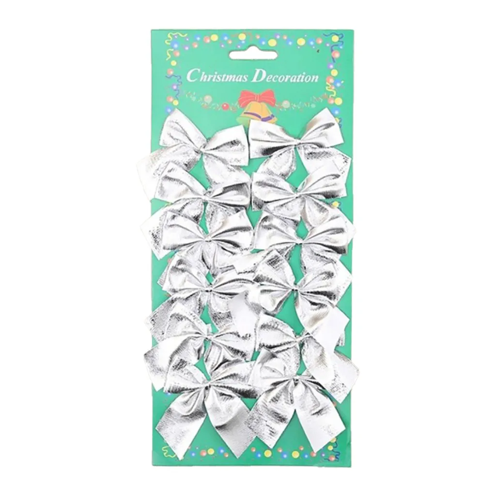 Silver 12 шт., золотой, серебряный, красный красивый галстук-бабочка, украшение для рождественской елки, рождественские ленты, банты, праздничная подвеска, домашние бантики, безделушки - Цвет: Silver