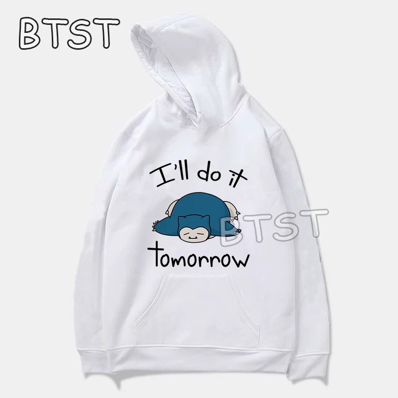 I'll Do It Tomorrow Kawaii, дышащие мужские толстовки, свитшоты, повседневные, с круглым вырезом, Японская уличная одежда, белая одежда, Harajuku, толстовки