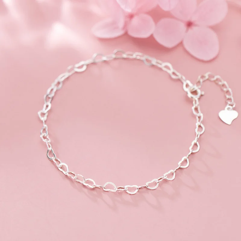 Простой дизайн 925 Настоящее серебро браслет полый Шарм в виде сердца цепь Модные женские ювелирные изделия для девушек прекрасный подарок