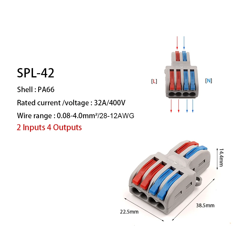 1 шт./лот разъем провода 2 в 4/6 выход провода сплиттер терминал SPL-42/62 компактный разъем кабеля проводки Push-In проводник DIY вы - Цвет: SPL-42