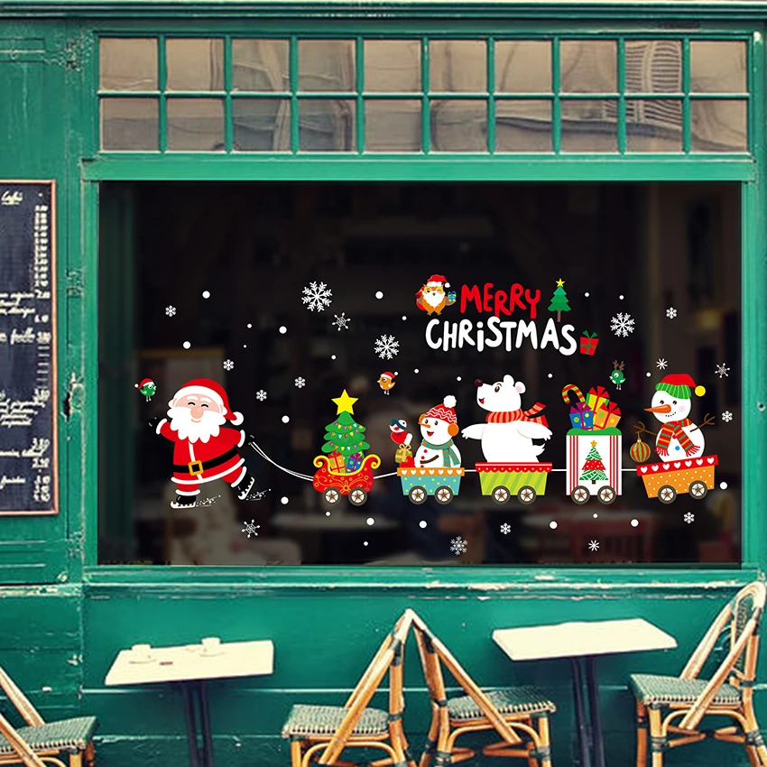 

45*60cm Christmas Windows Stickers Santa Claus Removable PVC Christmas Tree DIY Wall Window Door Decal Stickers Decorations