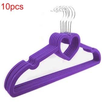 

10 PCS/SET Racks Portable Clothes Hanger Flocking Clothing Storage Plastic Space Saving Drying Rack Heart-Shaped