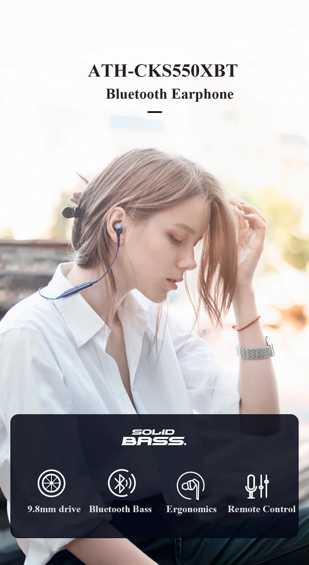 Оригинальная аудиотехника ATH-CKS550XBT Bluetooth наушники Беспроводные спортивные наушники совместимы с IOS Android huawei Xiaomi OPPO