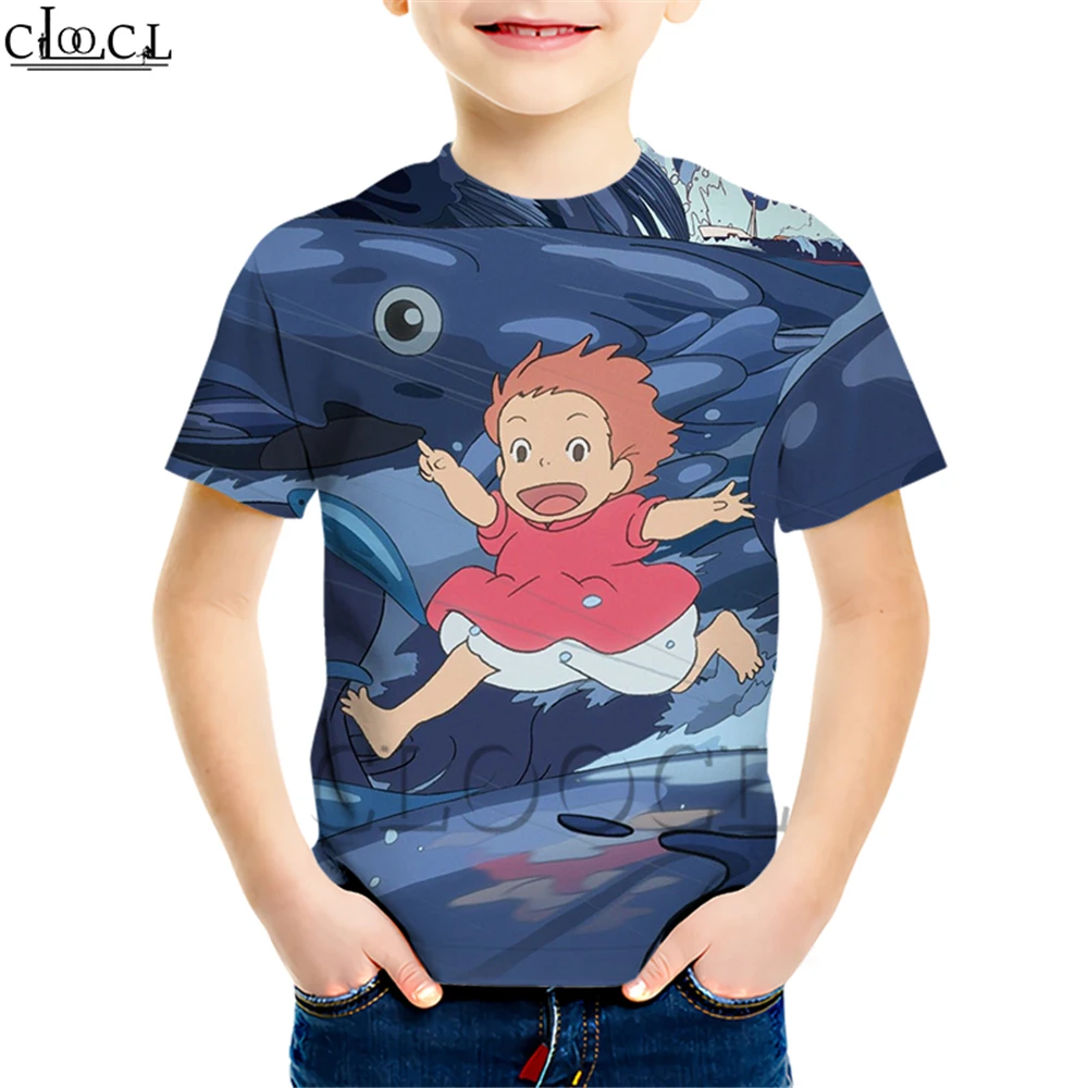 Детская футболка с аниме «Ponyo on The Cliff» Детский костюм с 3D принтом для мальчиков и девочек уличная детская футболка с короткими рукавами, топы
