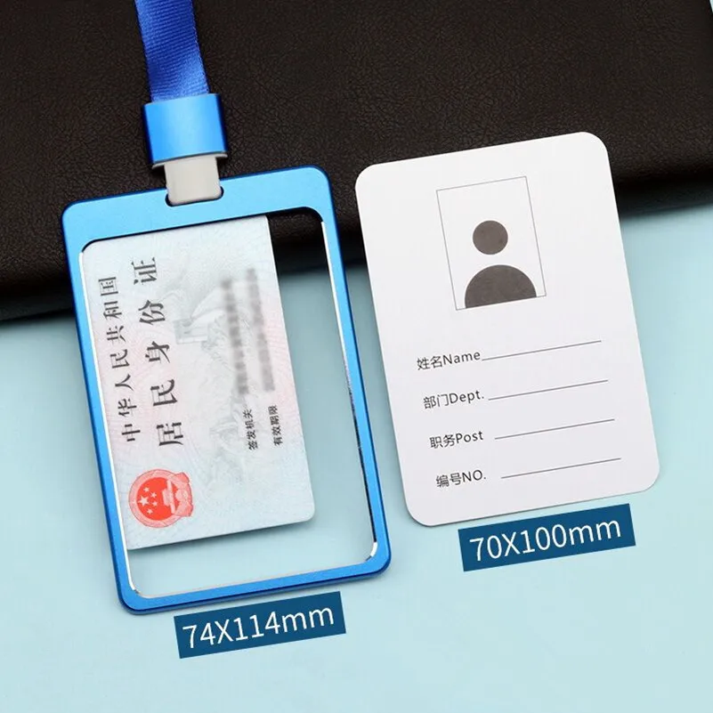 Big Size 100*70MM Aluminum Alloy Office Worker Large ID Card Badge Holder With Neck Lanyard/Strap Working Card Name Tag