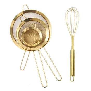 

Stainless Steel Fine Mesh Sifter Egg Beater,Oil Strainer Flour Sifter Coffee Mesh Filter Kitchen Baking Tools,Golden