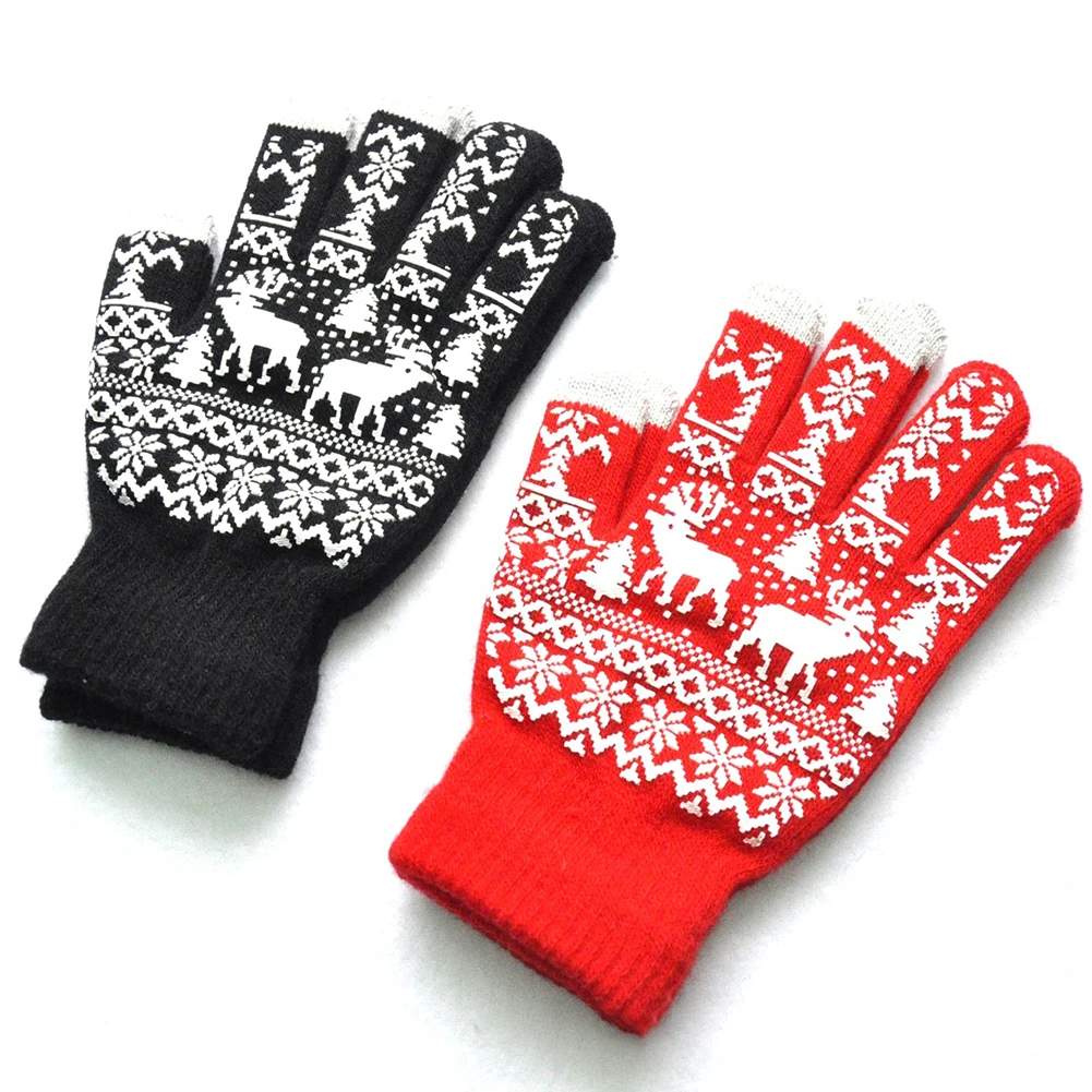 

Winter Women Knitted Gloves Christmas Deer Fashion Full Finger Mittens Christmas Pattern Touch Screen Knit Gloves