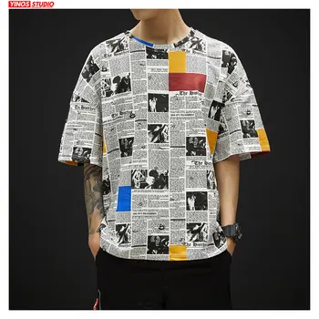 

Dropshipping Korean Streetwear Causal O-Neck Tops 2020 Spring Short Sleeve T-shirt Solid Harajuku Print Shirts Men Fashion 5XL