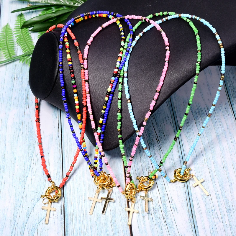 MOON GIRL дизайн крест колье ожерелье из ярких бусин для женщин модные богемные шик Bib Collier Femme Прямая поставка