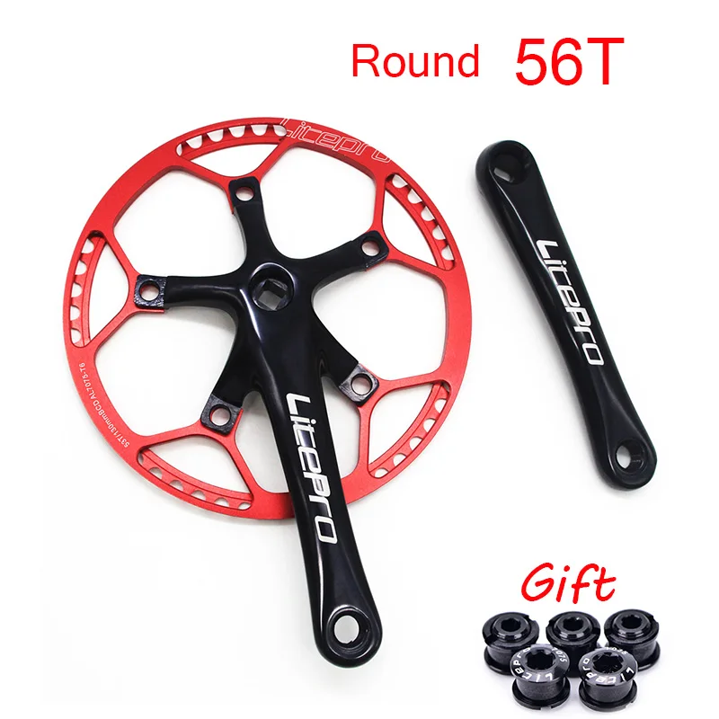Red-56T Chainring 130 BCD коленчатый набор складной велосипед BMX односкоростной Litepro Chainwheel AL7075 170 мм Crank 130bcd 45T 47T 53T 56T 58T - Цвет: Red-56T