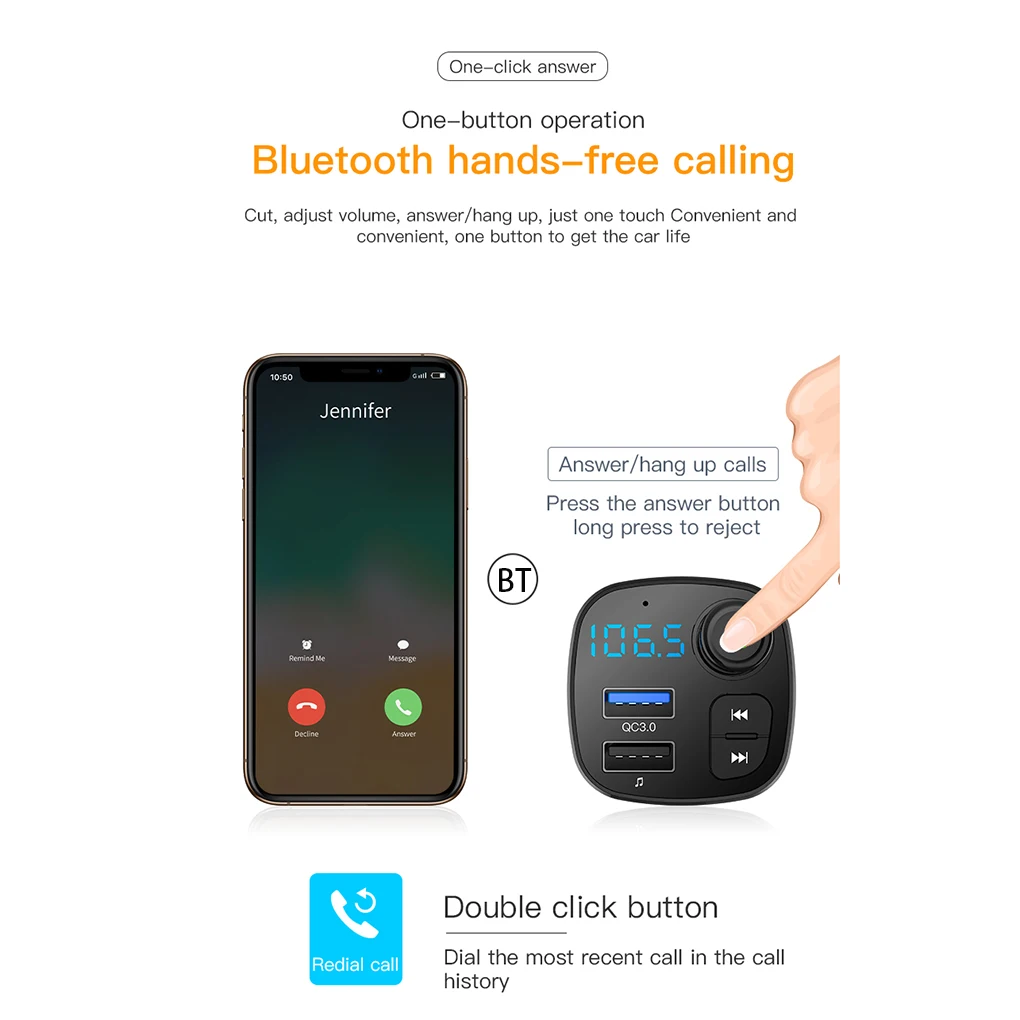 Bluetooth автомобильный комплект громкой связи fm-передатчик беспроводной музыкальный mp3-плеер двойной USB быстрая зарядка