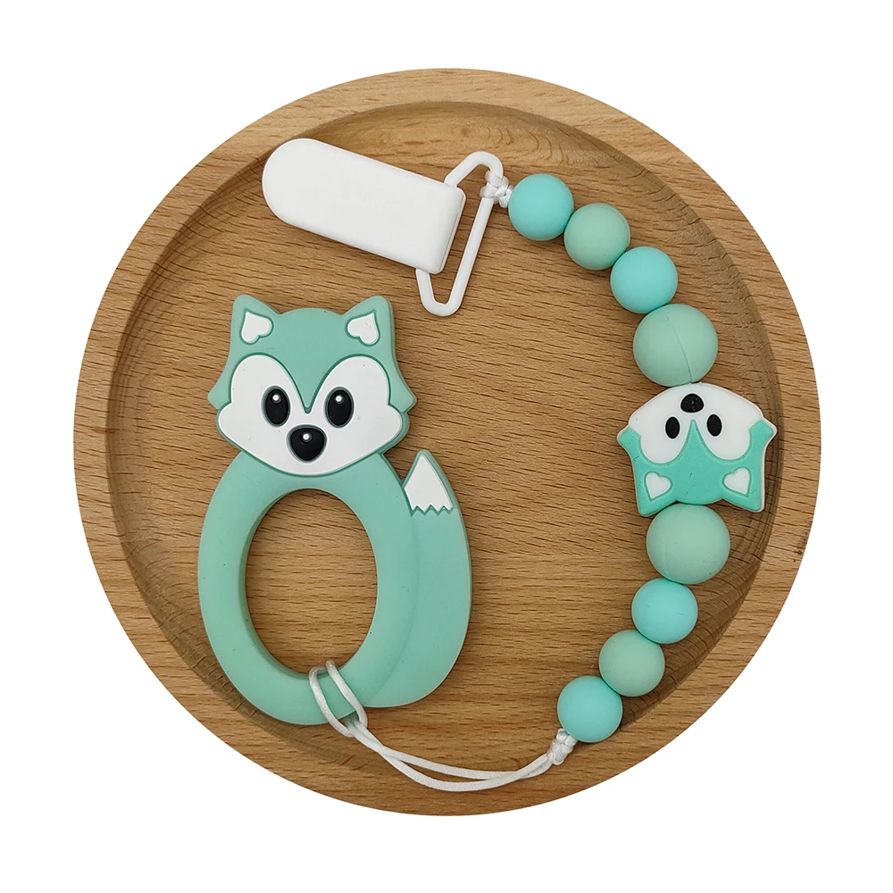 teether and chain 1 шт., Прорезыватель для зубов из пищевого силикона, животные, Детские Прорезыватели для зубов, соска, зажимы для цепи, ожерелье, лиса, мультфильм, детские жевательные игрушки, подарок для медсестры - Цвет: teether and chain