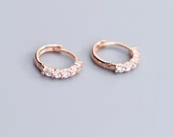 

14mm small 1pair Authentic Real 100% 925 Sterling Silver fine Jewelry Prong 5stones zirconia aaa+ Hoop Huggie Earrings gtle2290