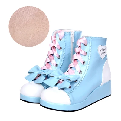 Plus velvet COS/обувь в стиле аниме; полусапожки; ботинки в стиле панк; обувь для учащихся; обувь Лолиты на платформе с кружевом и бабочкой; обувь на толстом среднем каблуке в стиле Сейлор Мун - Цвет: Plus velvet